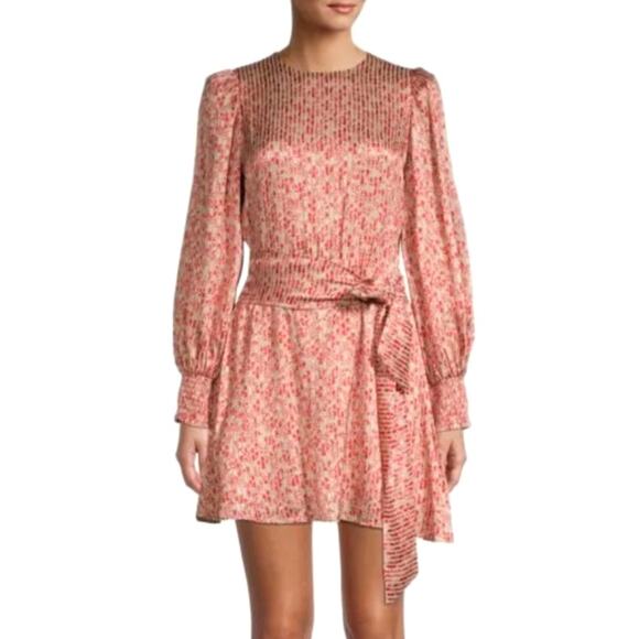 Alice + Olivia Molli Floral Belted Mini Dress Red Floral Stripe Women's Size 8 - Picture 1 of 5